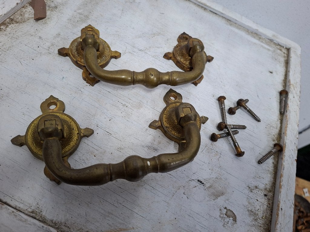 set antieke messing handgrepen standaard beweegbaar 1902, Antiek en Kunst, Ophalen of Verzenden, Koper