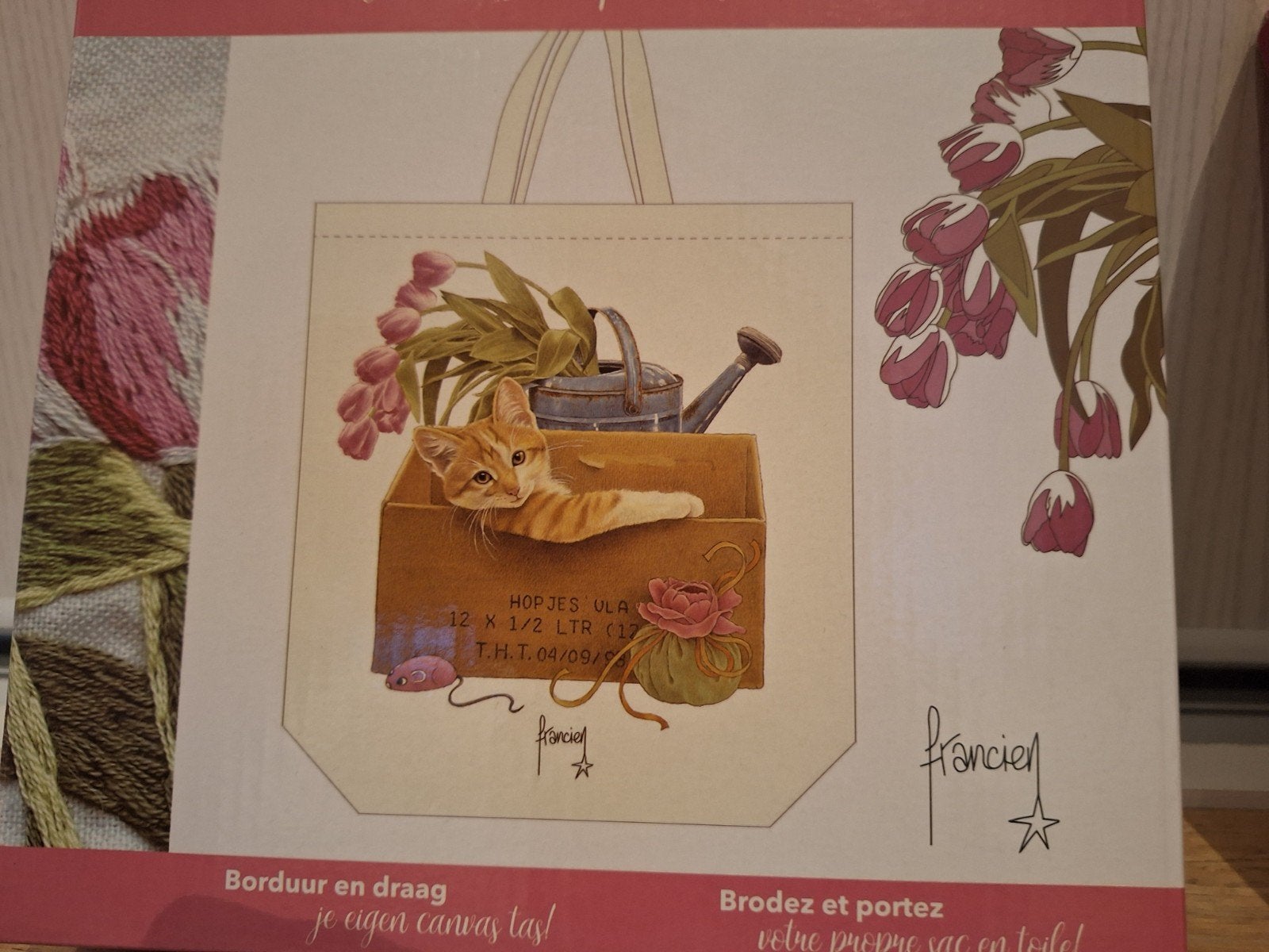 Borduurpakket voor canvas tas Franciens katten NIEUW, Hobby en Vrije tijd, Ophalen of Verzenden, Nieuw, Borduurpakket