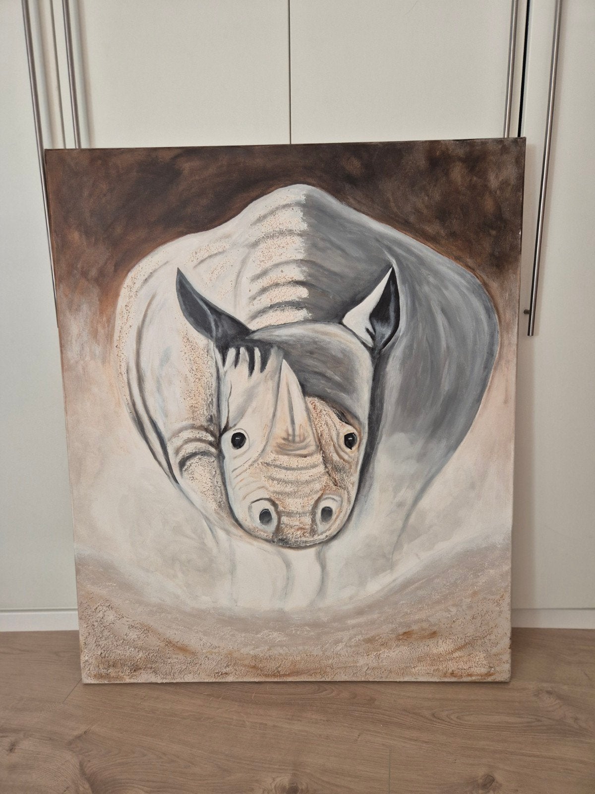 neushoorn schilderij, Ophalen of Verzenden, Nieuw, Schilderij