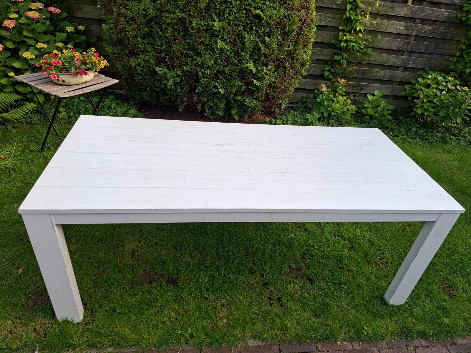Witte houten tuintafel Jan des Bouvrie - Gebruikt, Tuin en Terras, Ophalen, Gebruikt, Rechthoekig, Hout