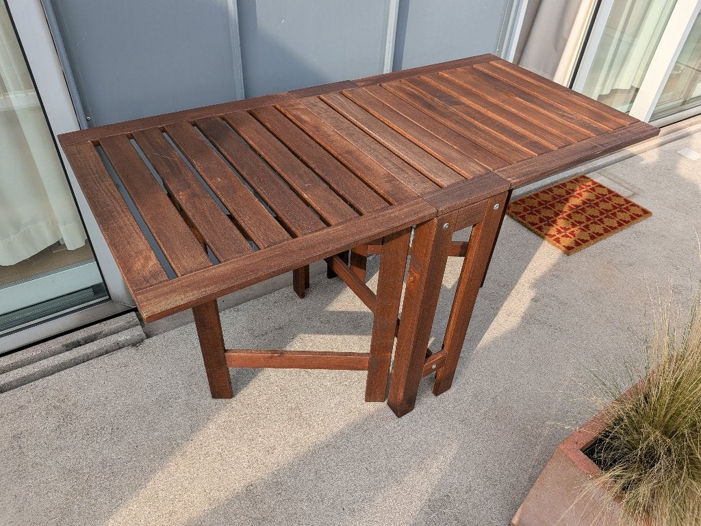 Houten inklapbare balkontafel - 65x130cm, Ophalen, Gebruikt, Rechthoekig, Hout