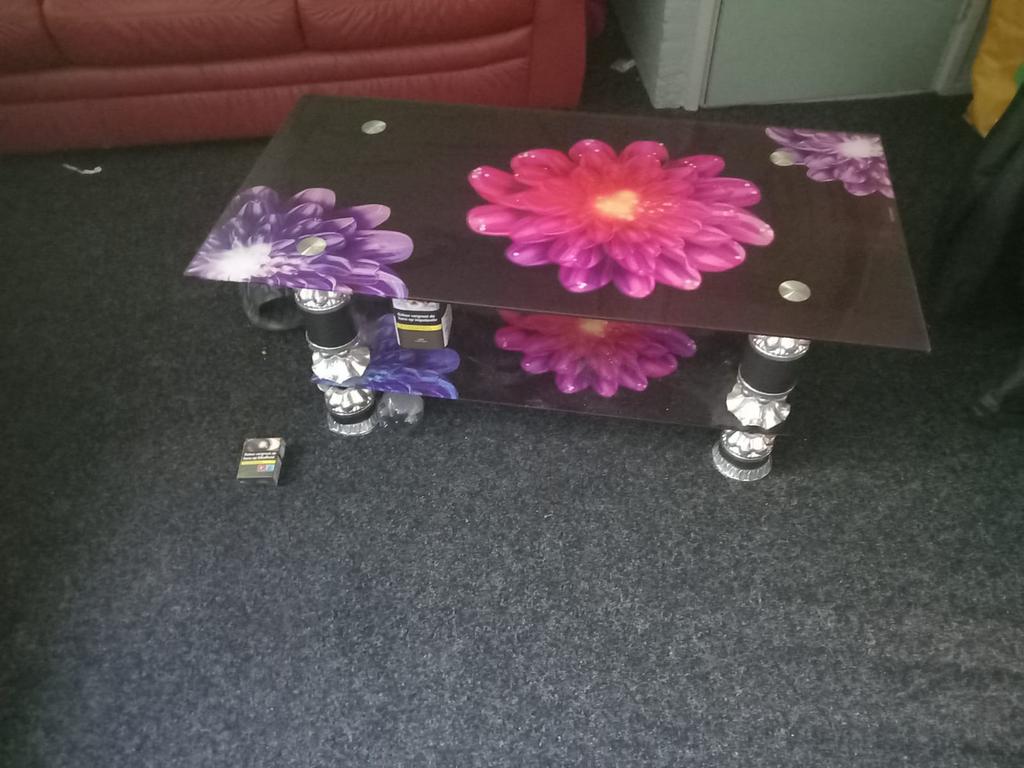 salon tafel met bloemen glas, Huis en Inrichting, 100 tot 150 cm, Minder dan 50 cm, Rechthoekig, 50 tot 100 cm