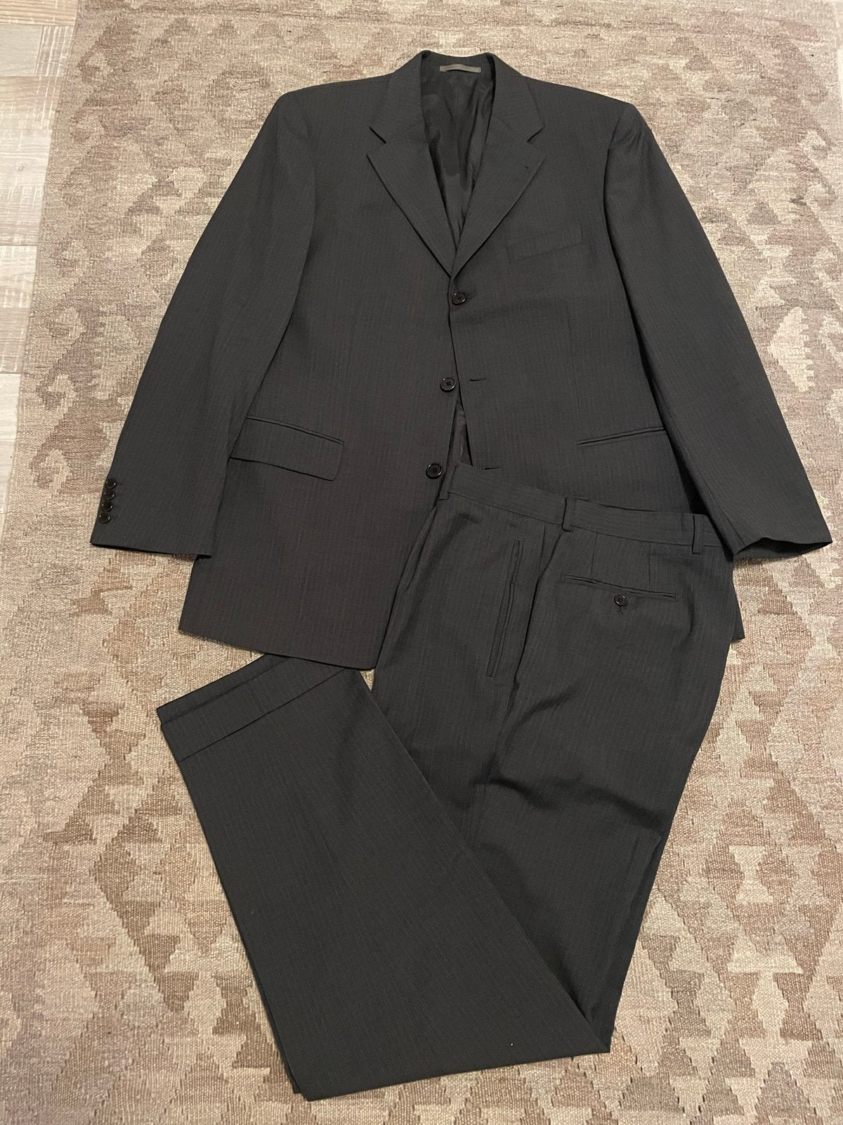 Hugo Boss Herenpak 100% Wol Krijtstreep Maat 54 Grijs, Ophalen of Verzenden, Zo goed als nieuw, Maat 52/54 (L), Grijs