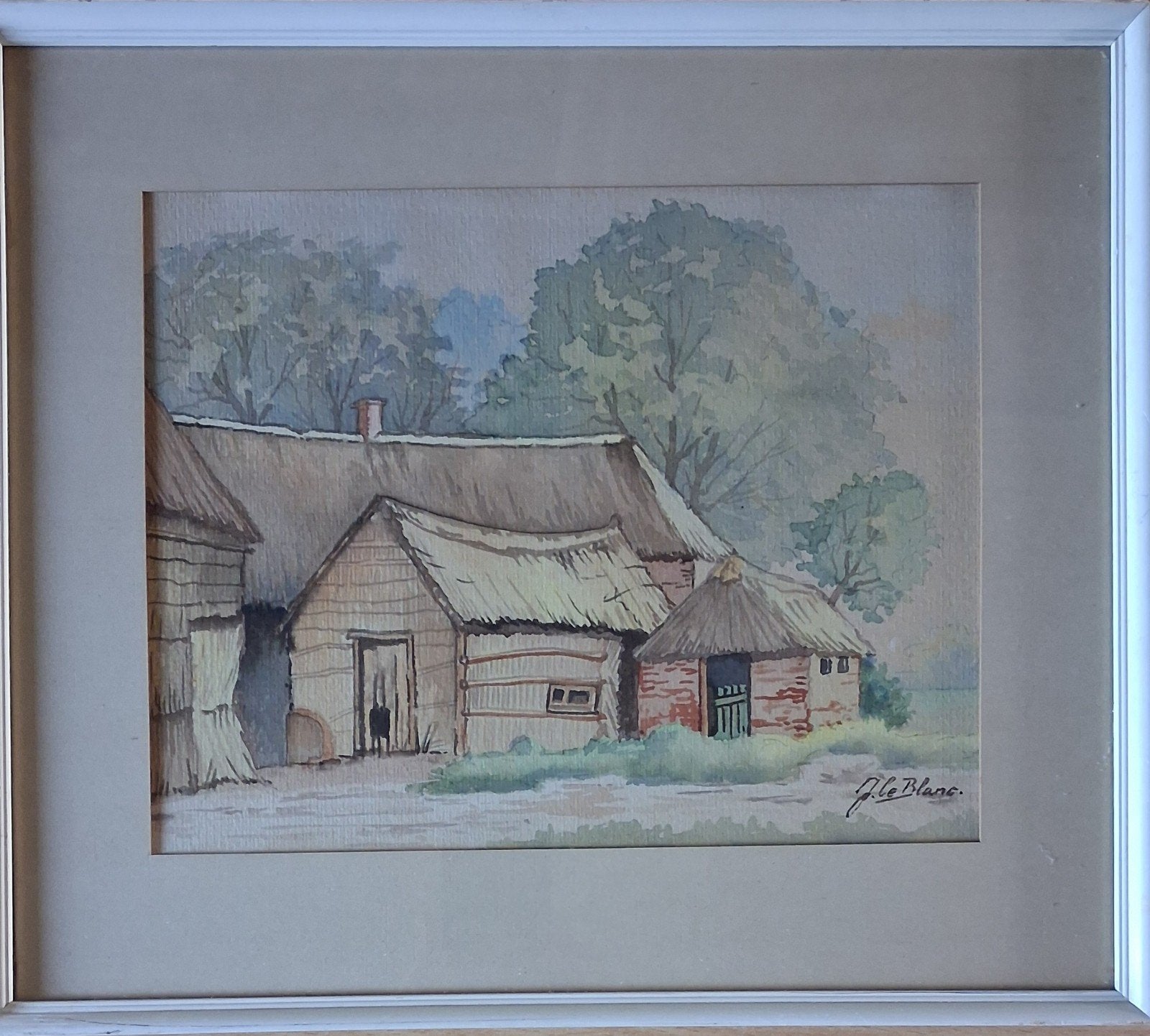 J.Le Blanc(1863-1949), Boerenerf. Ca '20. * Zie tekst., Antiek en Kunst, Gesigneerd, Impressionistisch, Ophalen of Verzenden, Aquarel