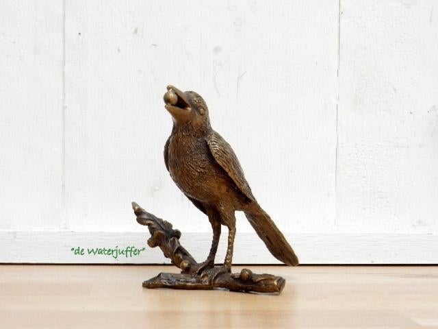 037* Bronzen vogel met besje (Boven €75 geen verzendkosten), Tuin en Terras, Tuinbeelden, Ophalen of Verzenden, Nieuw, Overige materialen