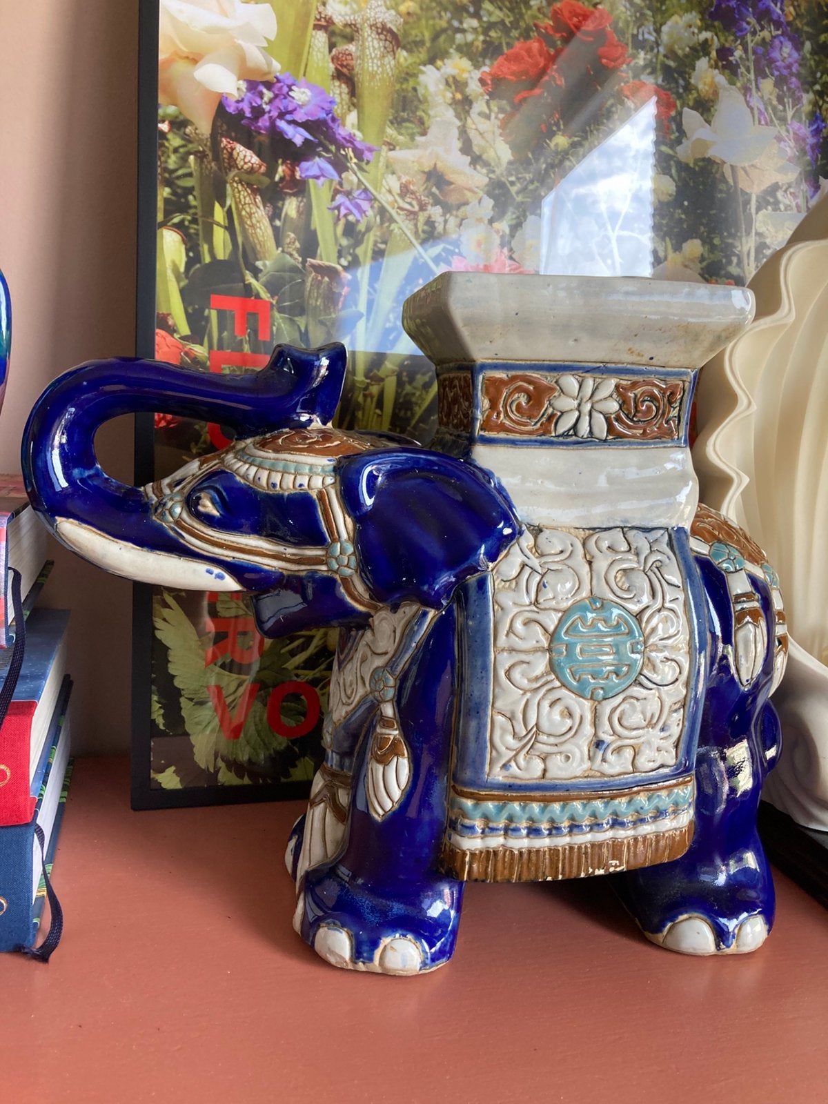 💙keramieken olifantenplantentafel kobaltblauwe chinoiserie, Antiek en Kunst, Ophalen of Verzenden