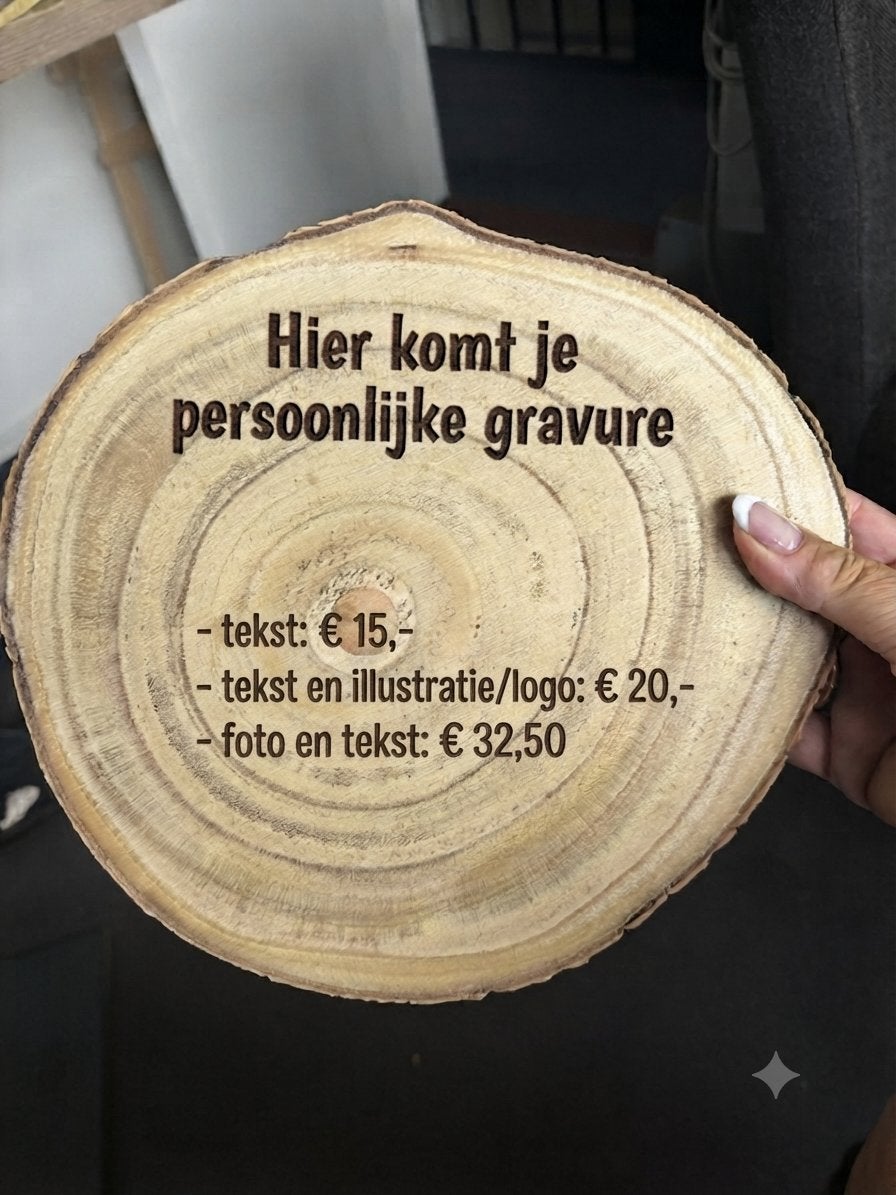 Grote Houtschijven 35cm met persoonlijke gravure, 35 cm, Overige typen, Nieuw, Ophalen of Verzenden