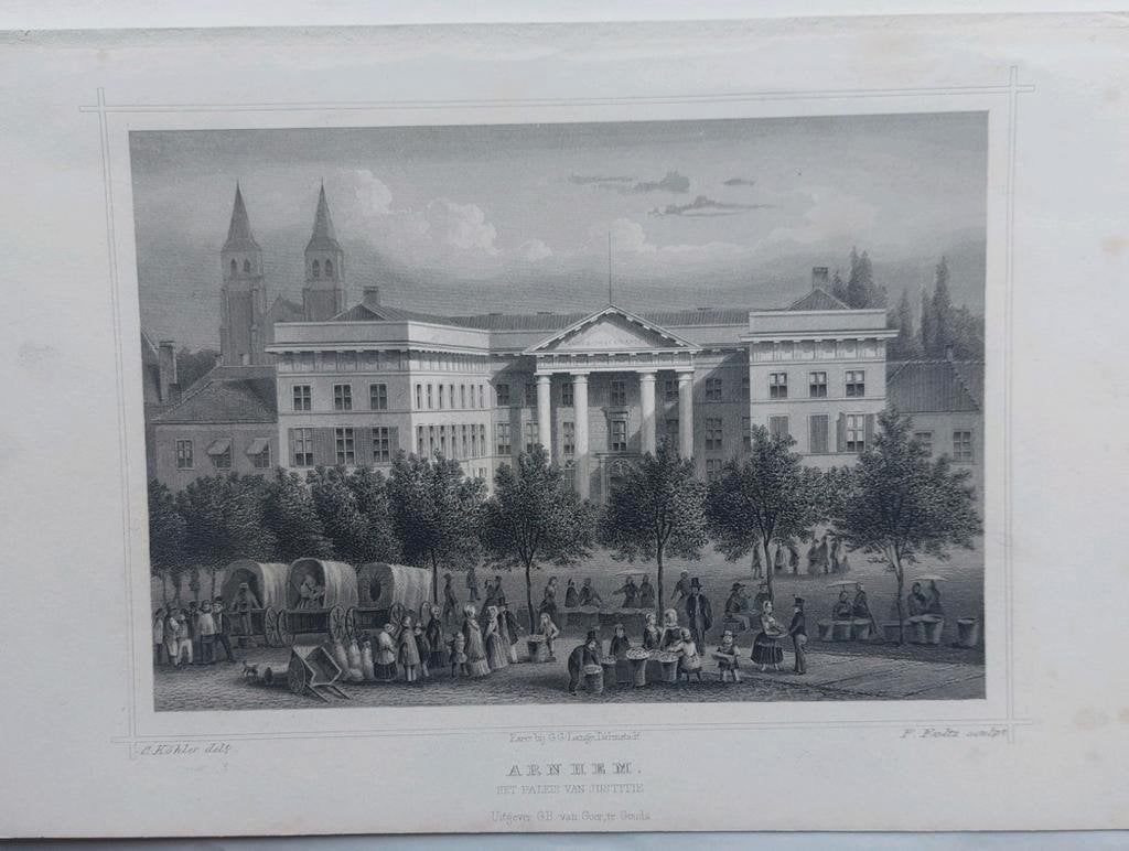 111 / Arnhem Paleis van Justitie Gravure uit 1860 van Terwen, Ophalen of Verzenden