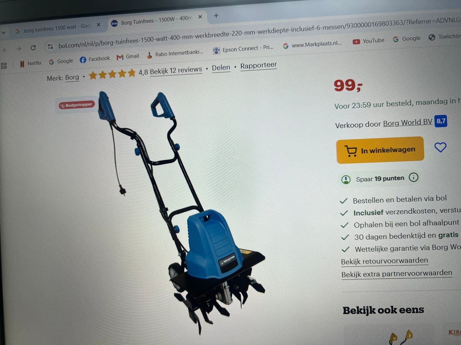 Borg Tuinfrees 1500W - Nieuw en Ongebruikt!, Ophalen of Verzenden, Nieuw, Cultivator