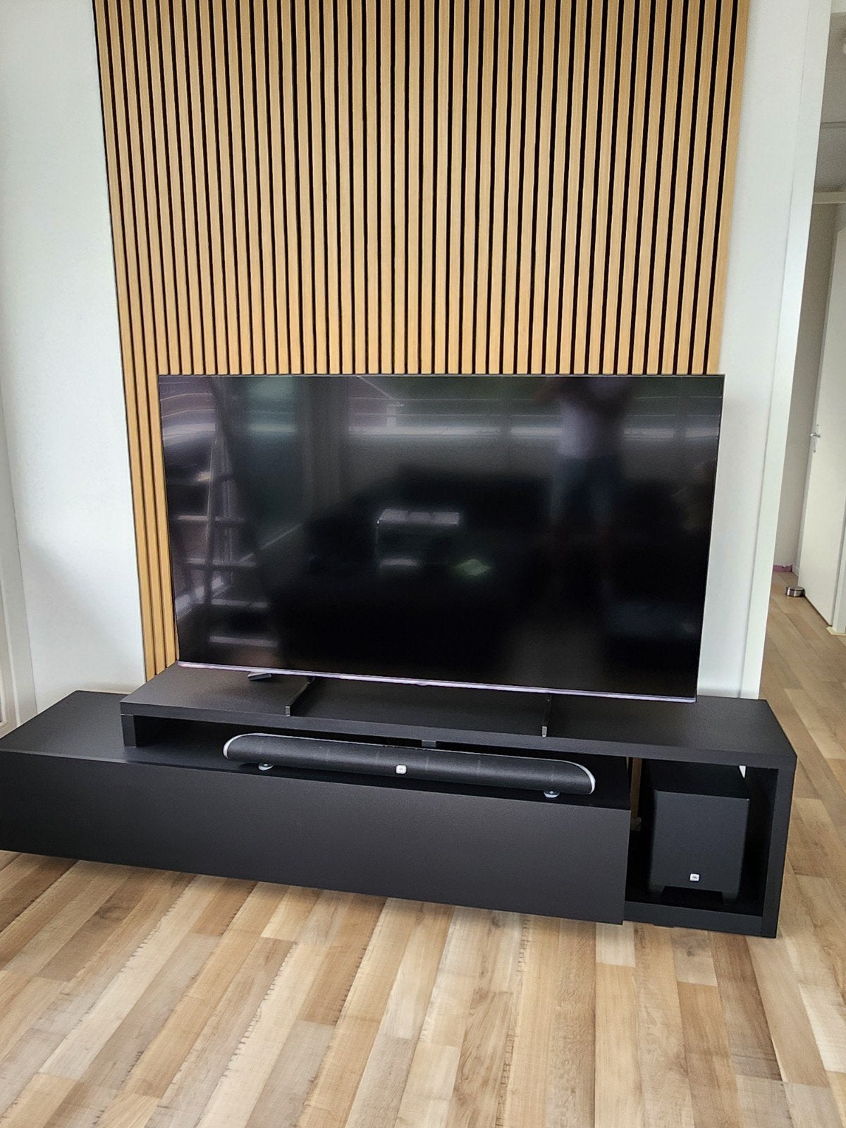 Zwart TV-meubel met lades en opbergruimte, Huis en Inrichting, Ophalen, Zo goed als nieuw, 200 cm of meer, Minder dan 100 cm