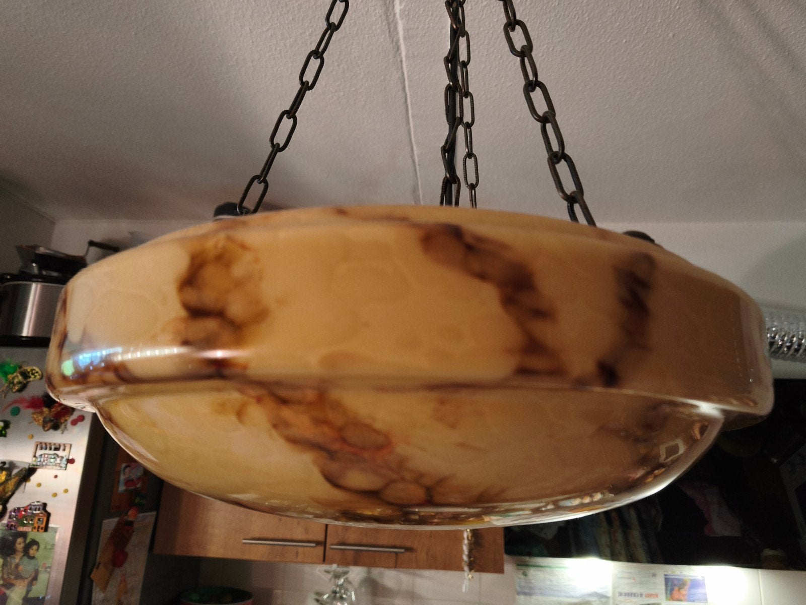 Vintage Art Deco Plafondlamp met Marmerlook Glas, Ophalen of Verzenden