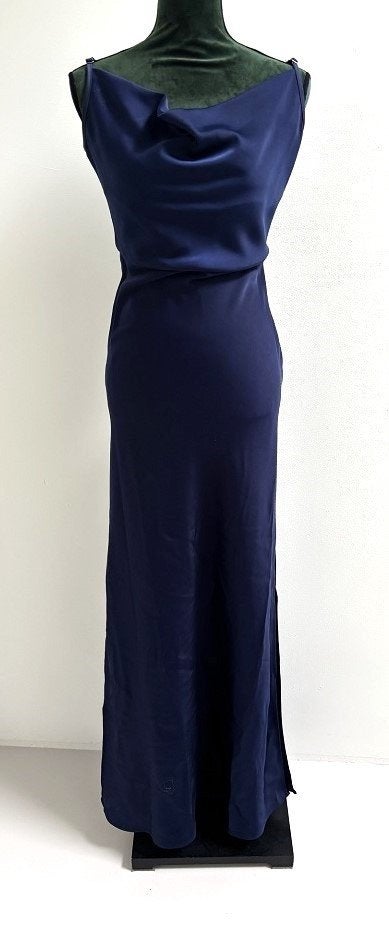 SPLINTERNIEUW! Pink Boom galajurk jurk watervalhals blauw M, Maat 38/40 (M), Nieuw, Onder de knie, Pink Boom