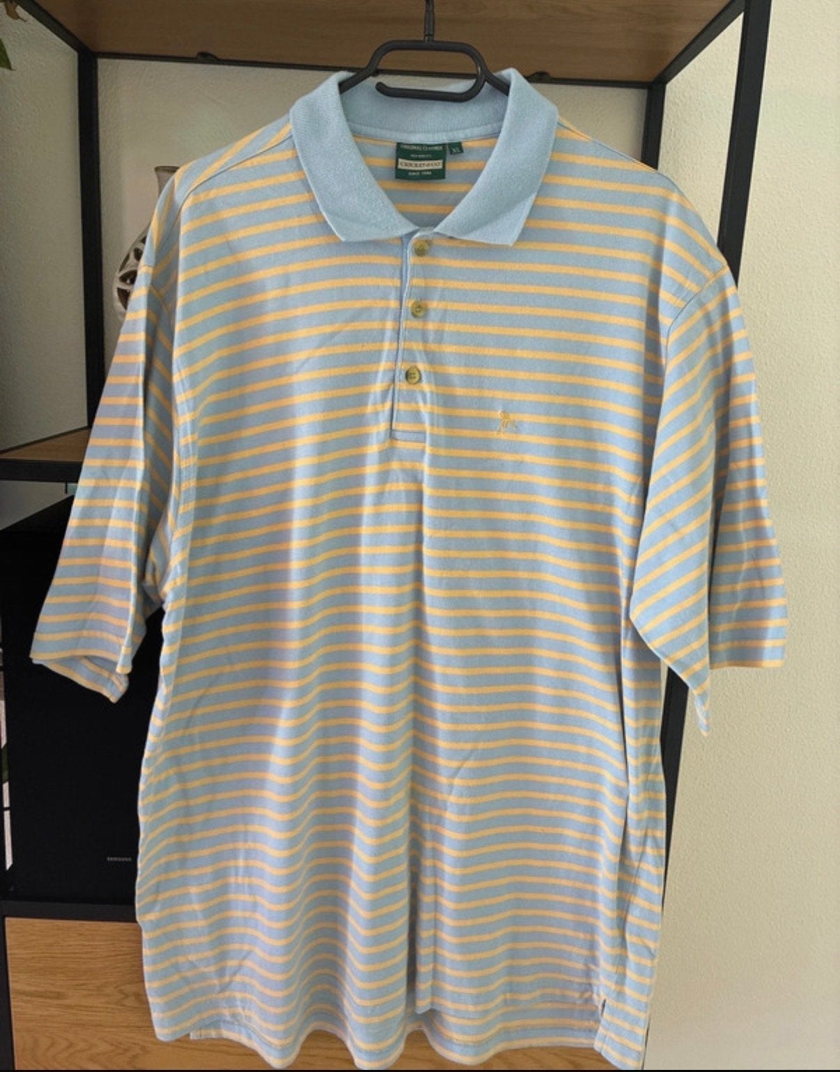 Cricket Co Polo Shirt XL - Lichtblauw met Gele Strepen, Ophalen of Verzenden, Gedragen, Maat 56/58 (XL), Blauw