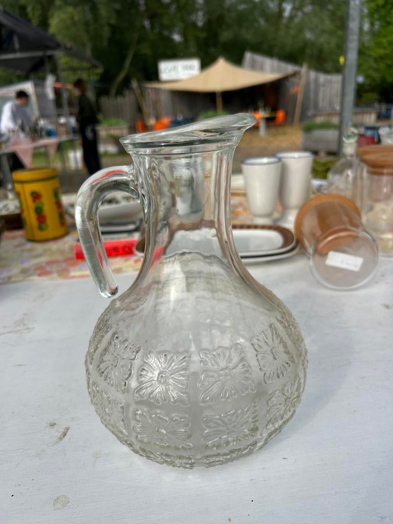 Vintage Glazen Karaf met Bloemmotief - Italiaanse Stijl, Ophalen of Verzenden