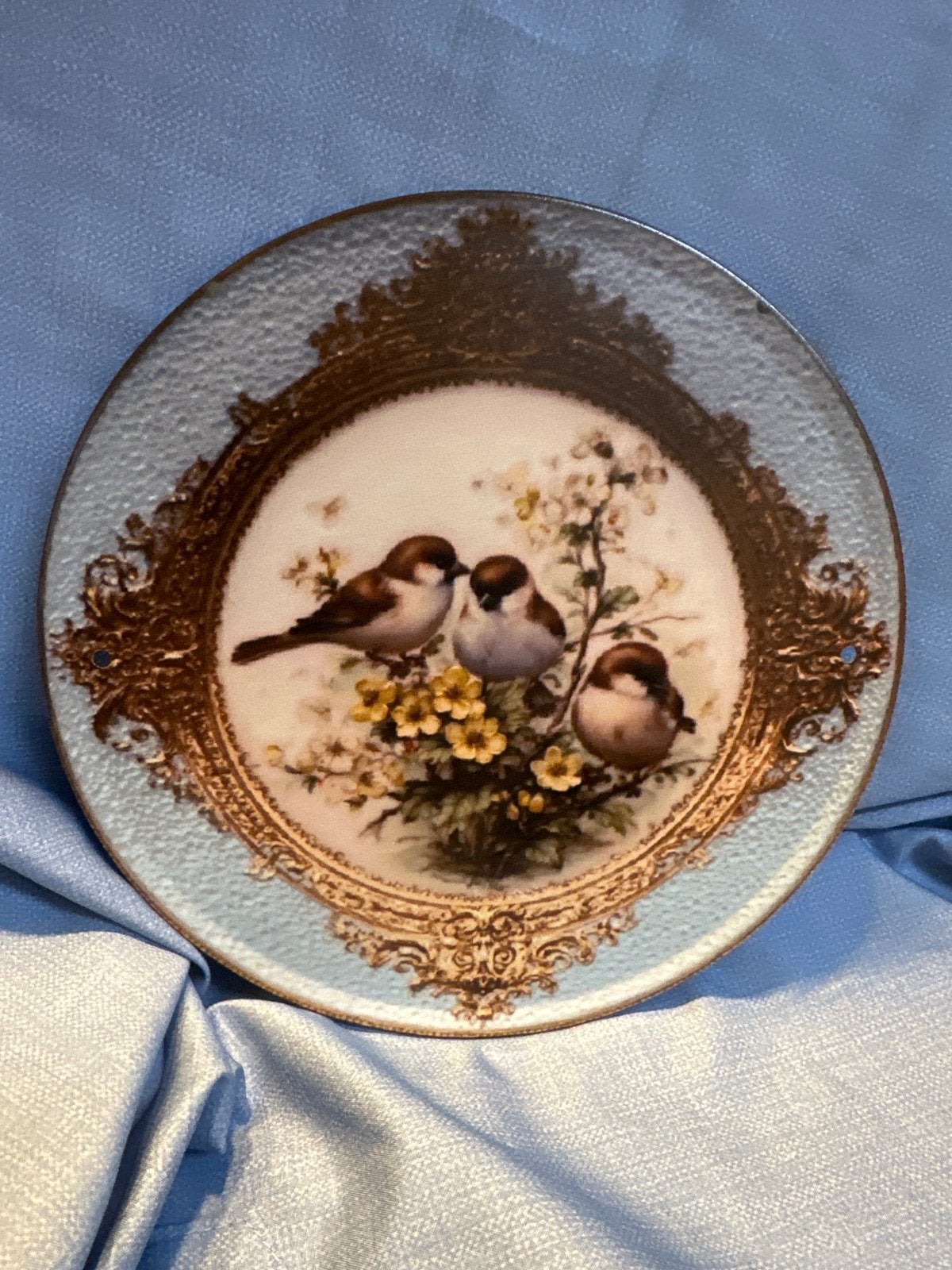 Decoratief bordje met mussen en bloemen, Ophalen of Verzenden, Nieuw
