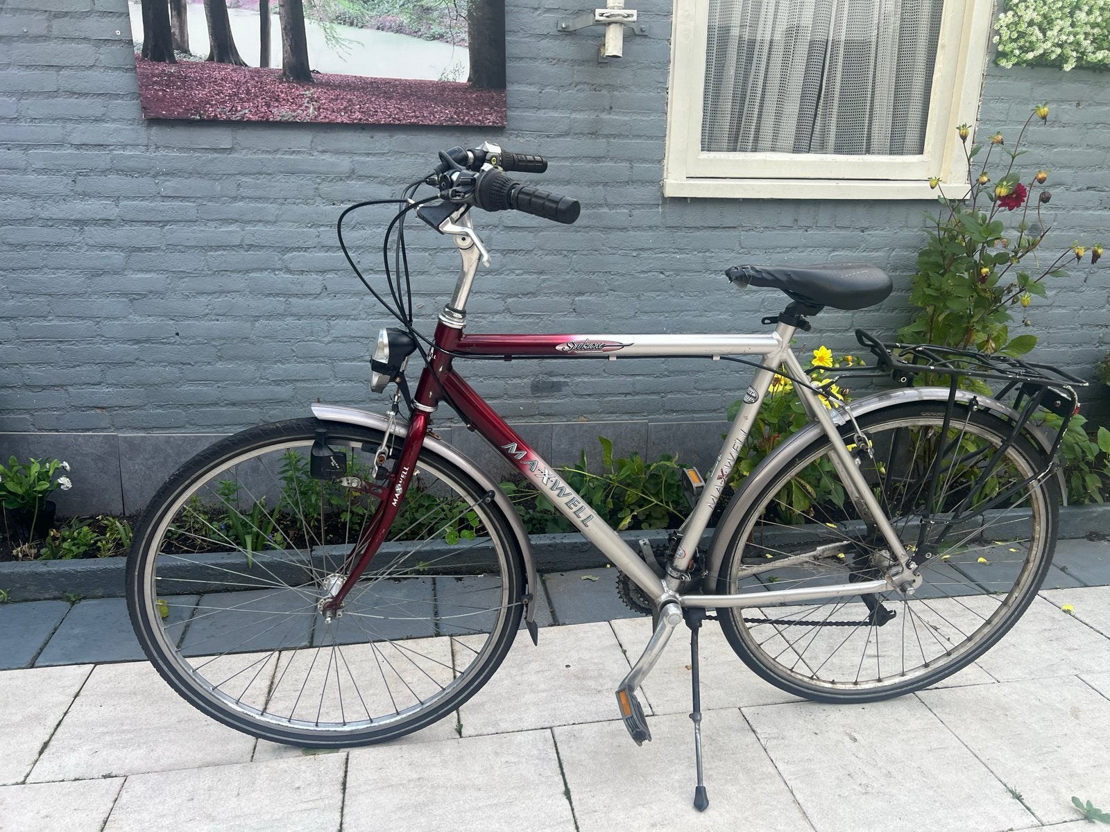 Maxwell herenfiets met versnellingen en bagagedrager, Fietsen en Brommers, Overige merken, Gebruikt, Velgrem, Versnellingen