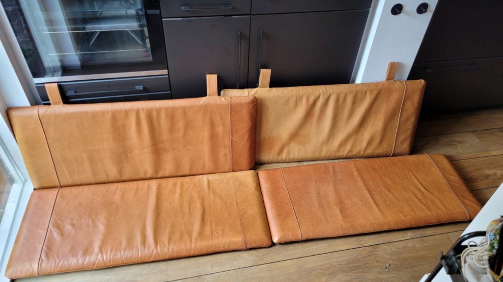 Leren kussens eethoek / eetbank, Huis en Inrichting, Stoelen, Gebruikt, Eén, Bruin, Ophalen