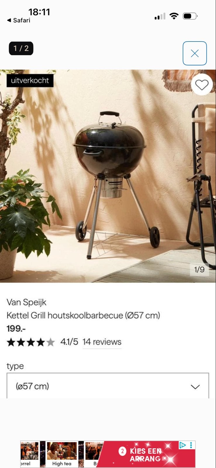 Van Speijk Kettel Grill Houtskoolbarbecue (Ø57 cm), Ophalen, Nieuw