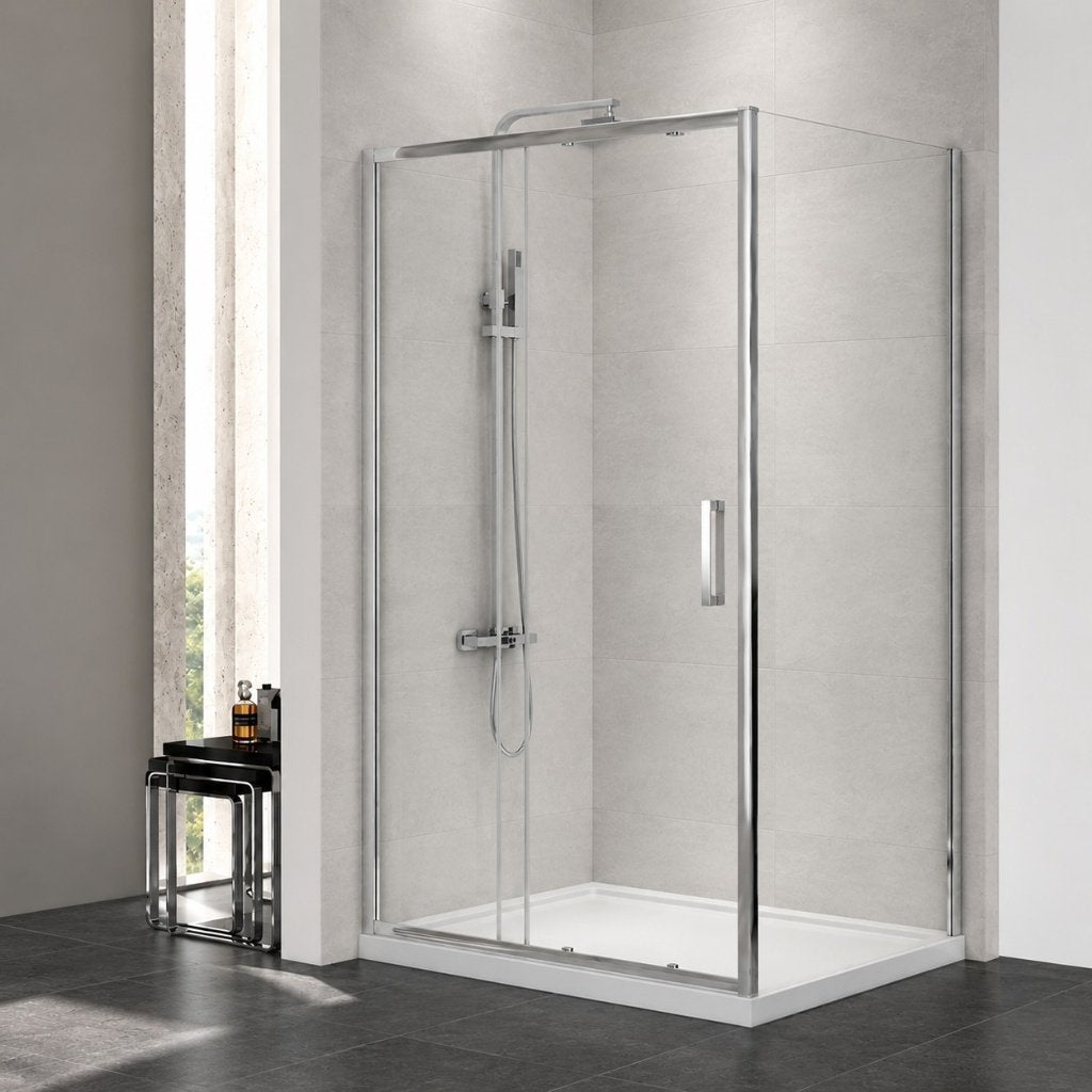 DOUCHECABINE 100x90 cm met schuifdeur - showroommodel, Ophalen, Zo goed als nieuw