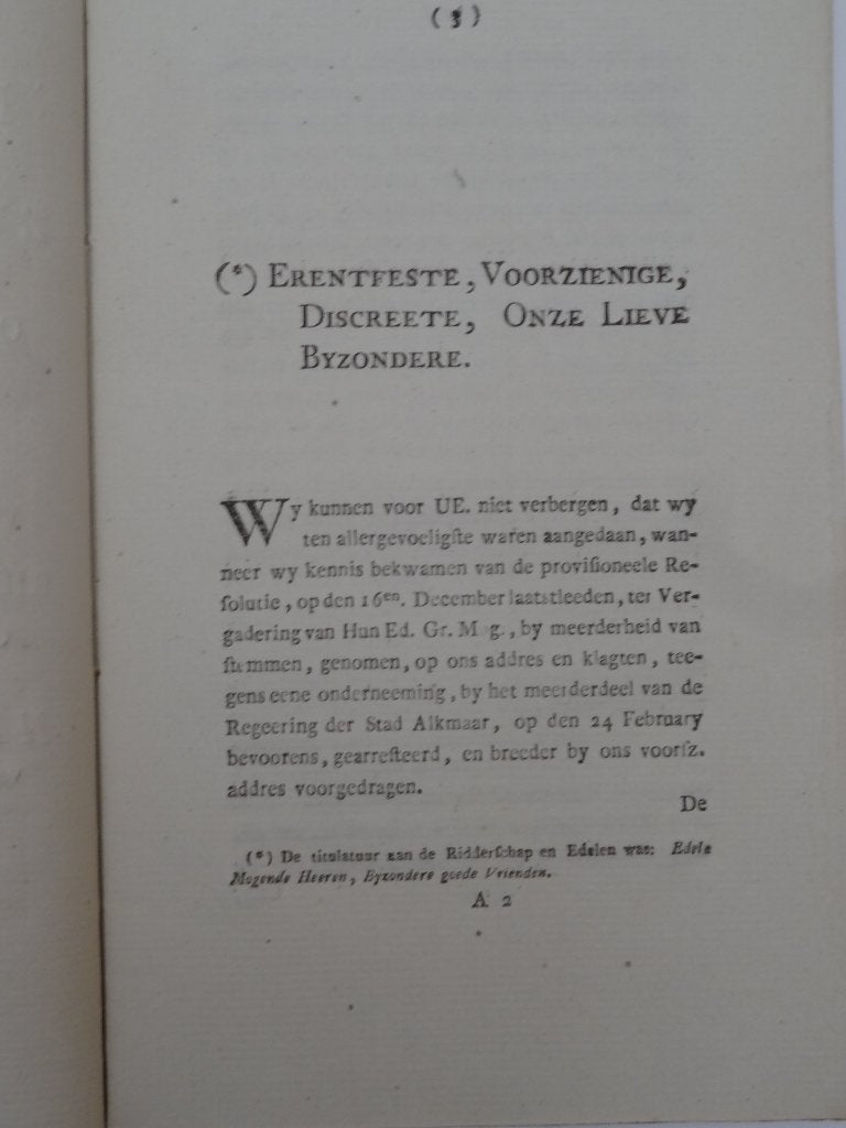 Pamflet WILLEM V prins van Oranje aan Holland Friesland 1784, Ophalen of Verzenden