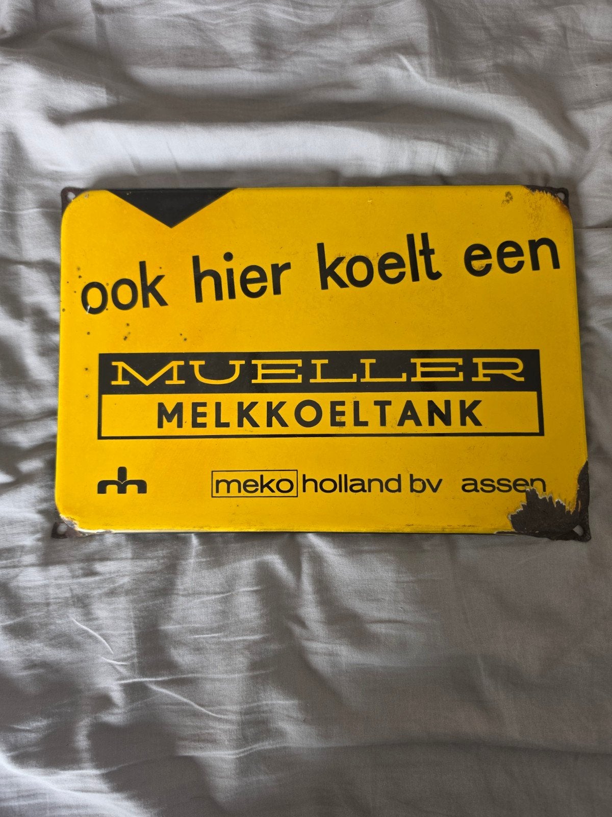 Vintage Mueller Melkkoeltank Reclamebord - Voor Verzamelaars, Ophalen of Verzenden