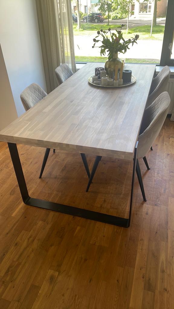 Woood eettafel eiken 200 x 90 cm metalen onderstel zwart, Huis en Inrichting, Ophalen, Rechthoekig, 200 cm of meer, 50 tot 100 cm