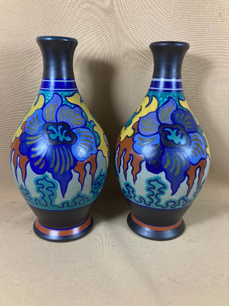 Stel Gouds plateel vazen 27,5 cm, Antiek en Kunst, Ophalen of Verzenden