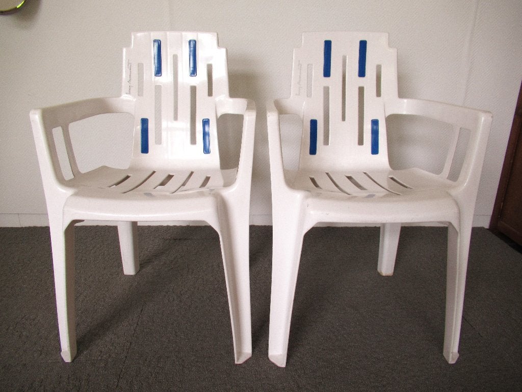 twee tuinstoelen Henry Massonnet Mambo-Pierre Paulin, Ophalen, Gebruikt, Kunststof, Stapelbaar