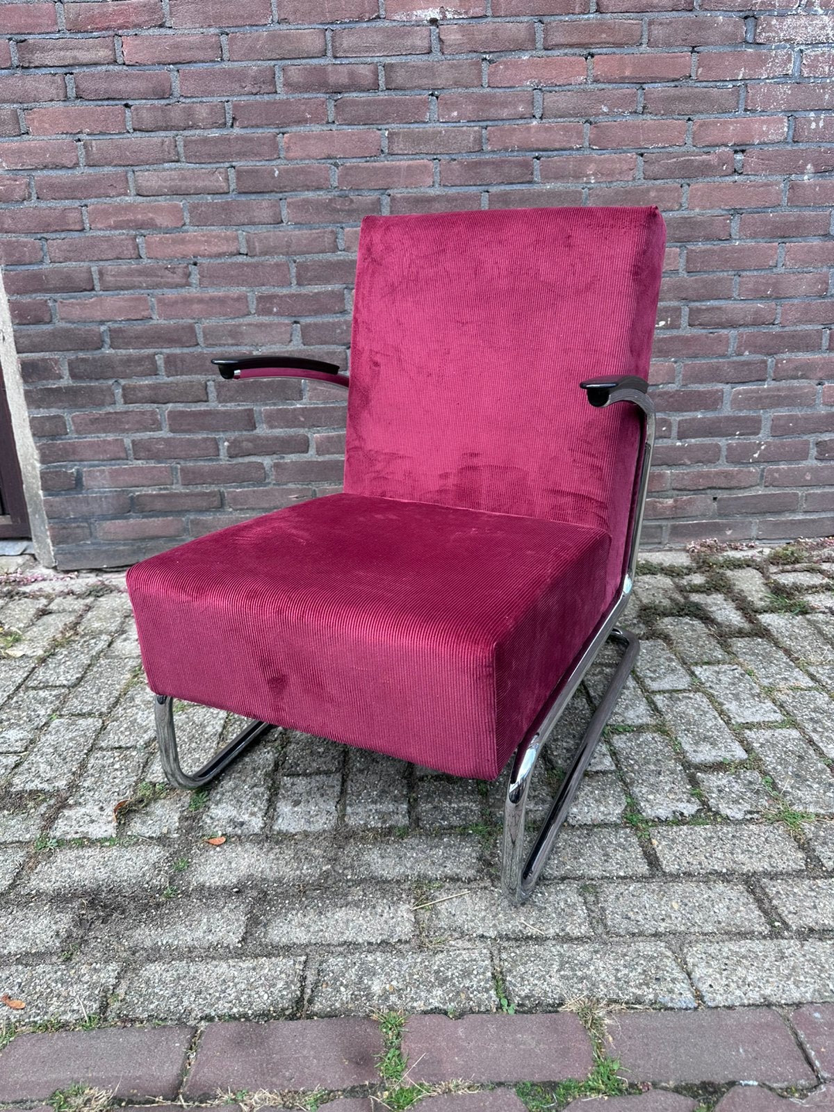 Dutch originals Gispen 405 / Rode Cordova Ribstof, Ophalen, Zo goed als nieuw, Stof, 50 tot 75 cm