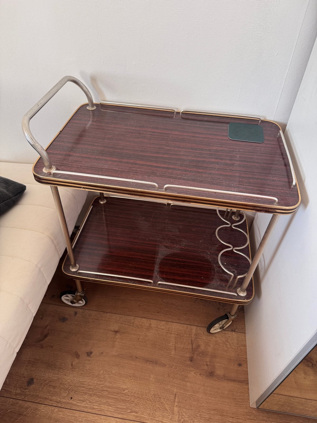 Vintage serveerwagen / theewagen met houtnerf, Ophalen, Gebruikt