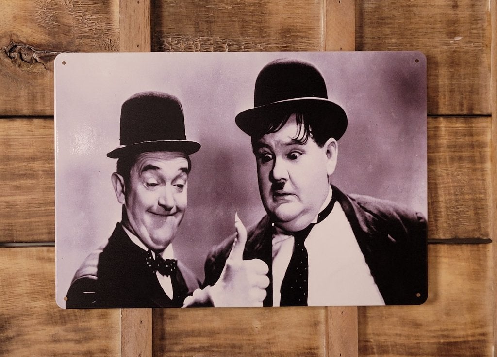 Laurel en Hardy foto horizontaal reclamebord van metaal deco, Info@deconoord.nl, Deco Noord, Nieuw, Ophalen of Verzenden
