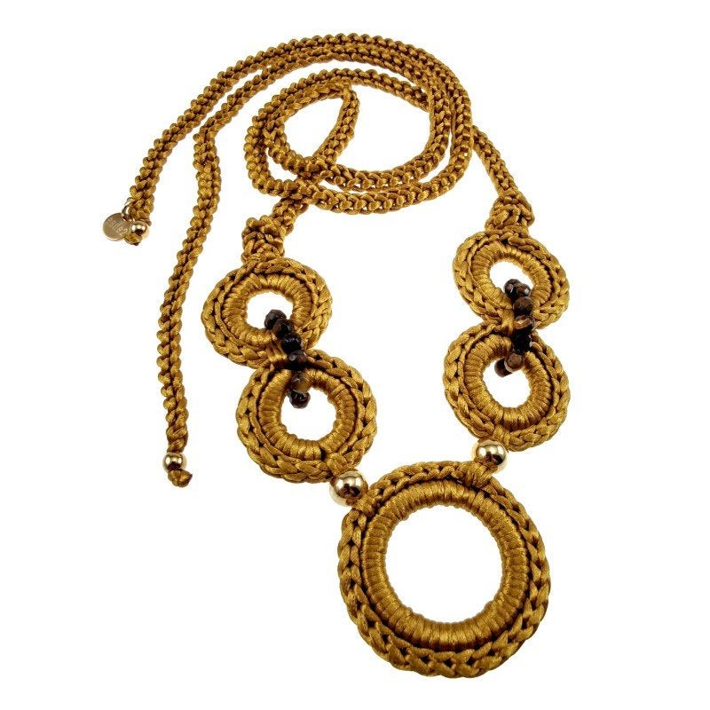 Crochet Amberkleur Damesketting met Tijgeroog NatuursteenRVS, Overige materialen, Birgitta-Gracht 33, 6465 EL Kerkrade, Nederland