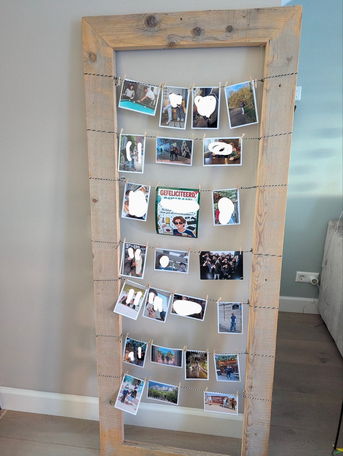 Houten fotolijst met knijpertjes, 65x164 cm, Ophalen, Bruin, 164 cm, Handgemaakt