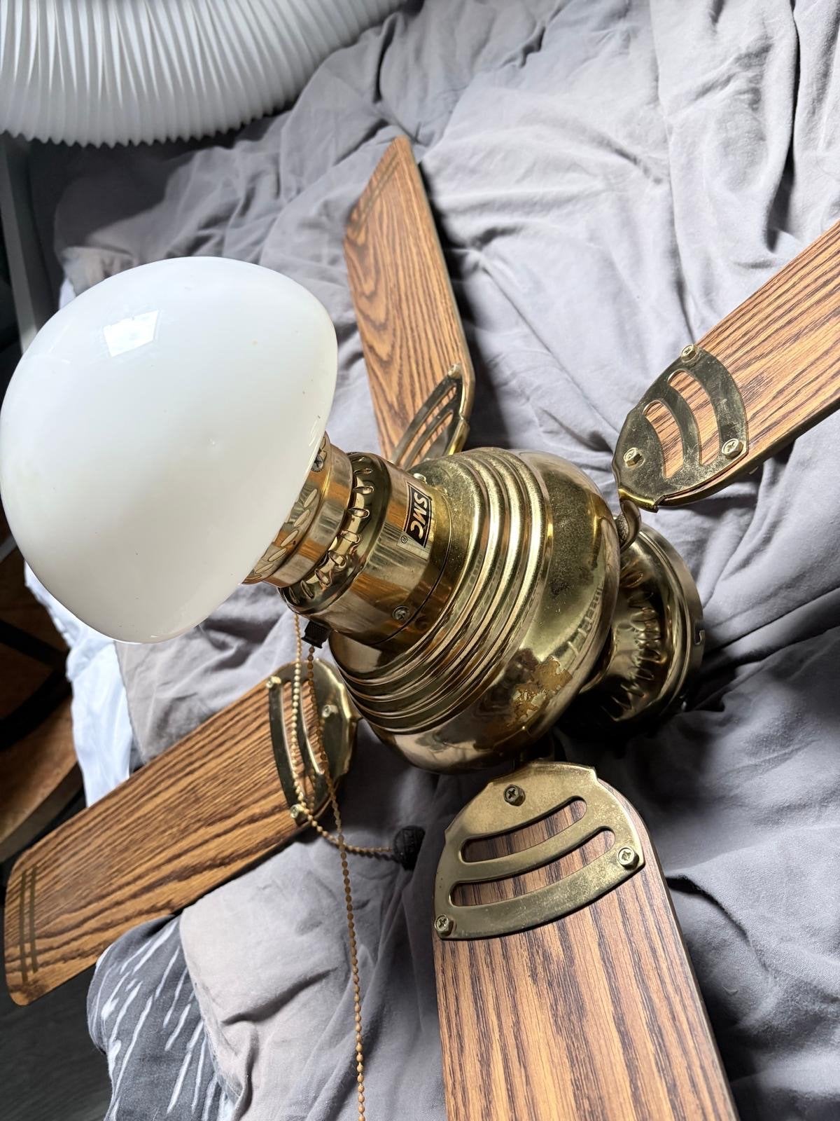 SMC Plafondventilator met verlichting en houten bladen, Ophalen, Gebruikt, Hout, E27 (groot)