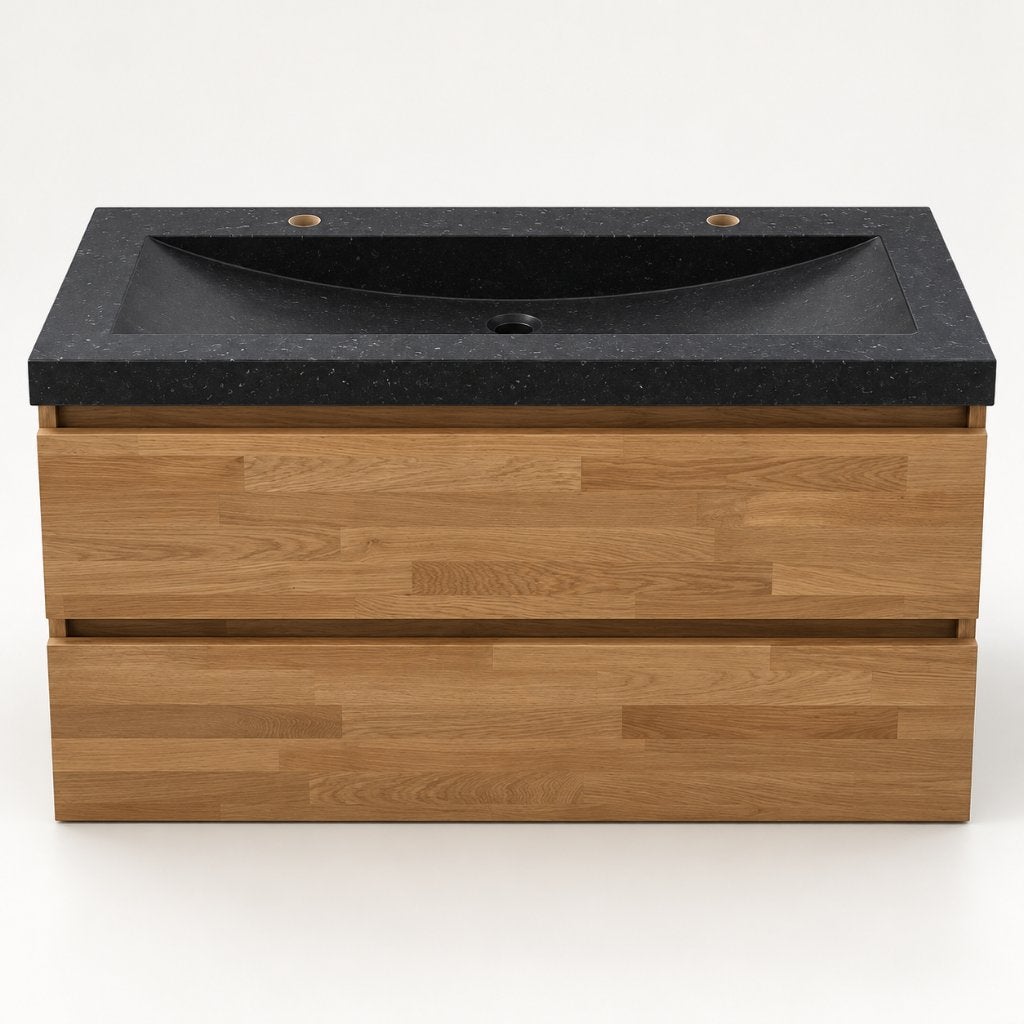 Badmeubel 100 cm met natuursteen wasbak MASSIEF EIKEN NEW!, Brauer, Www.douchezaak.nl, Minder dan 100 cm, Wastafelkast