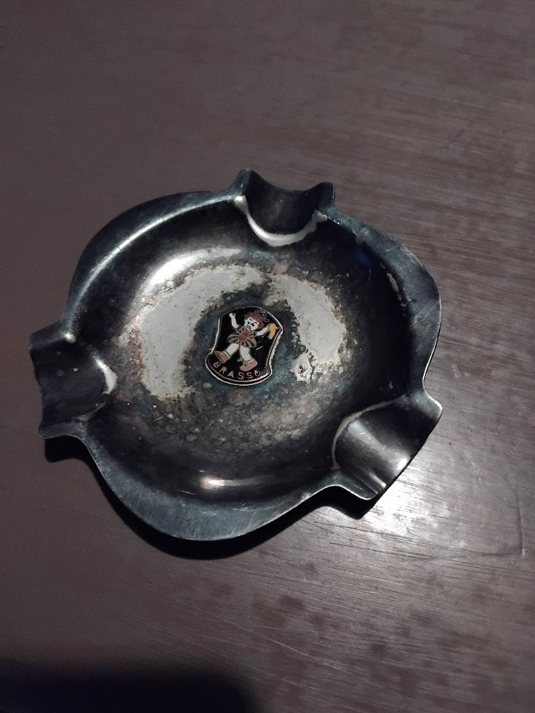 EMAILLE BRASSO GIRL VERZILVERDE ASBAK NIEUWPOORT 90, Ophalen, Zo goed als nieuw, Gebruiksvoorwerp