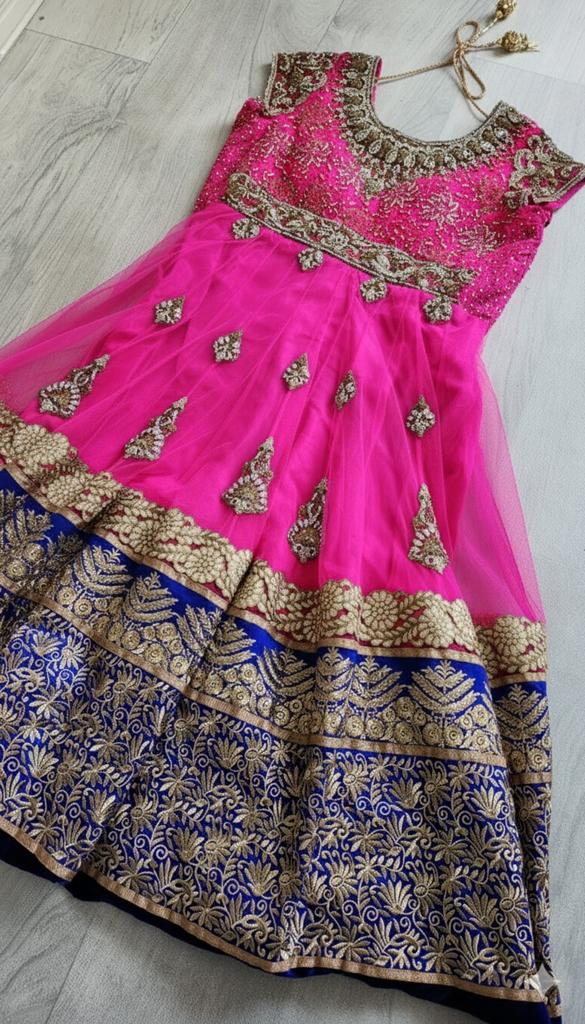 Anarkali Salwaar Kameez - Maat 40 (L) - Roze/Blauw, Maat 42/44 (L), Ophalen of Verzenden, Zo goed als nieuw, Roze