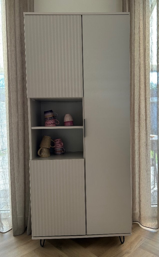 Meubella vitrinekast Nicola beige, Ophalen, Met deur(en), 50 tot 100 cm, Zo goed als nieuw