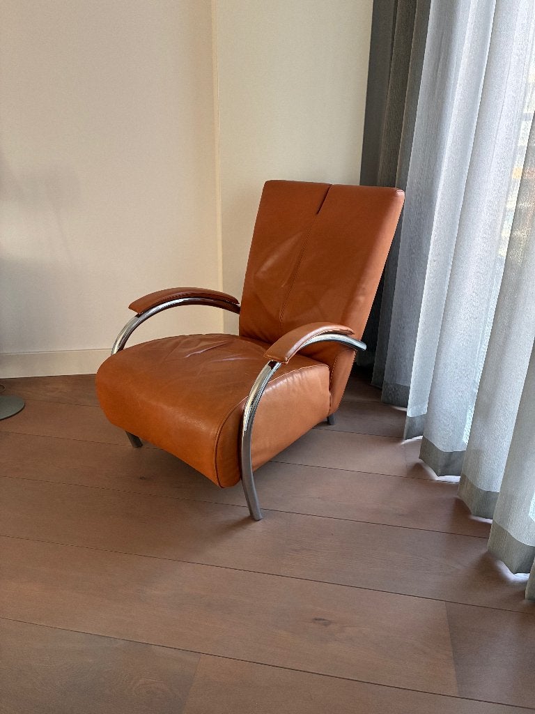 Molinari fauteuil - Cognac leer - Comfortabel, Ophalen, Gebruikt, Modern, Lounge, 75 tot 100 cm