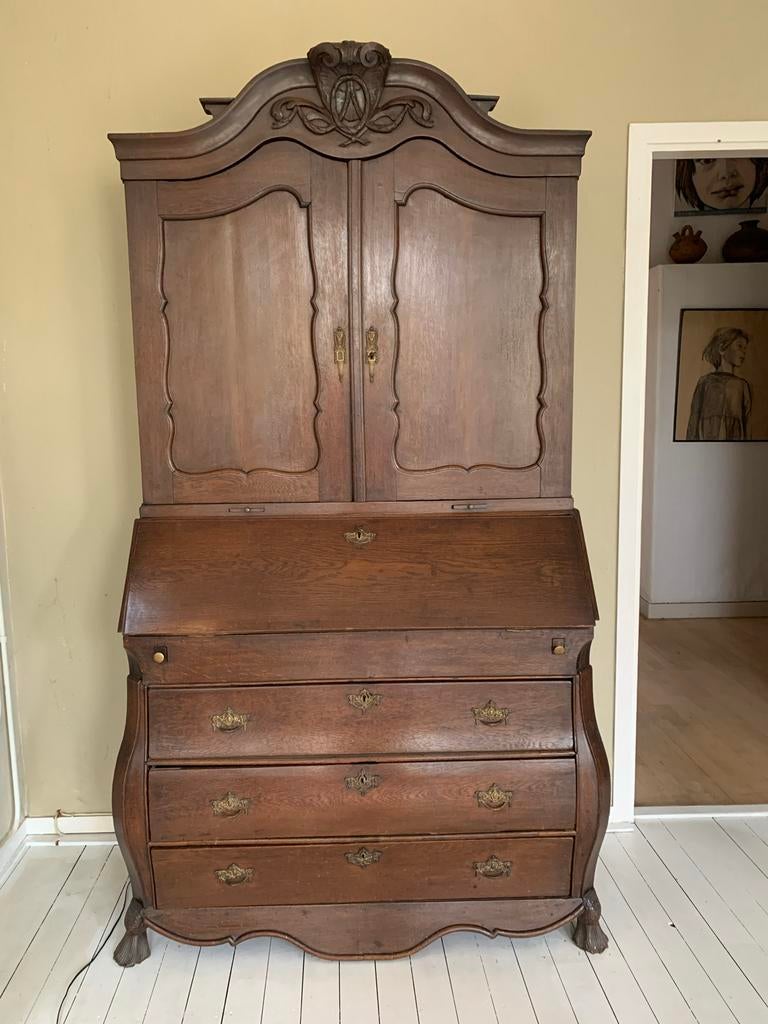 Antieke eikenhouten secretaire., Huis en Inrichting, Kasten | Secretaires, Ophalen of Verzenden, Gebruikt