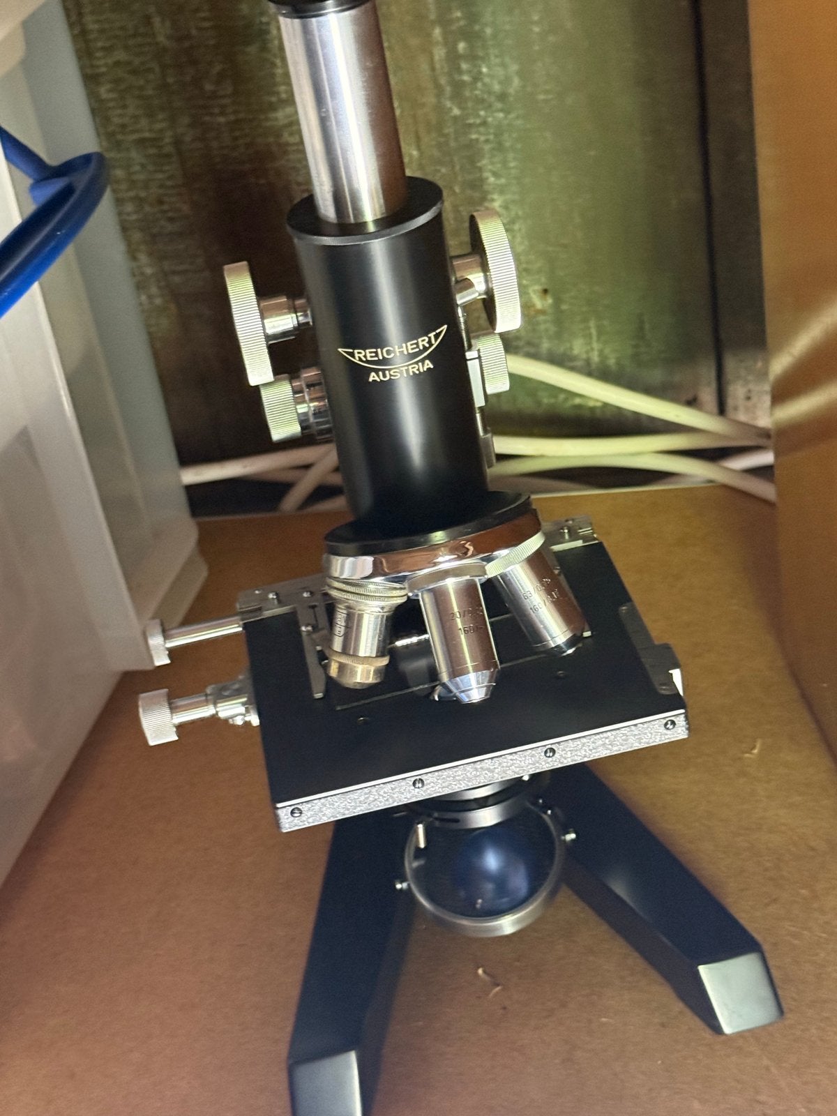 Reichert Microscoop met opbergkist en diverse vergrotingen, Ophalen, Gebruikt, 1000x of meer, Biologische microscoop