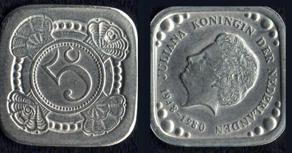 Nederland : 1980 - vierkante stuiver, Verzenden, Koningin Juliana, 5 cent, Losse munt
