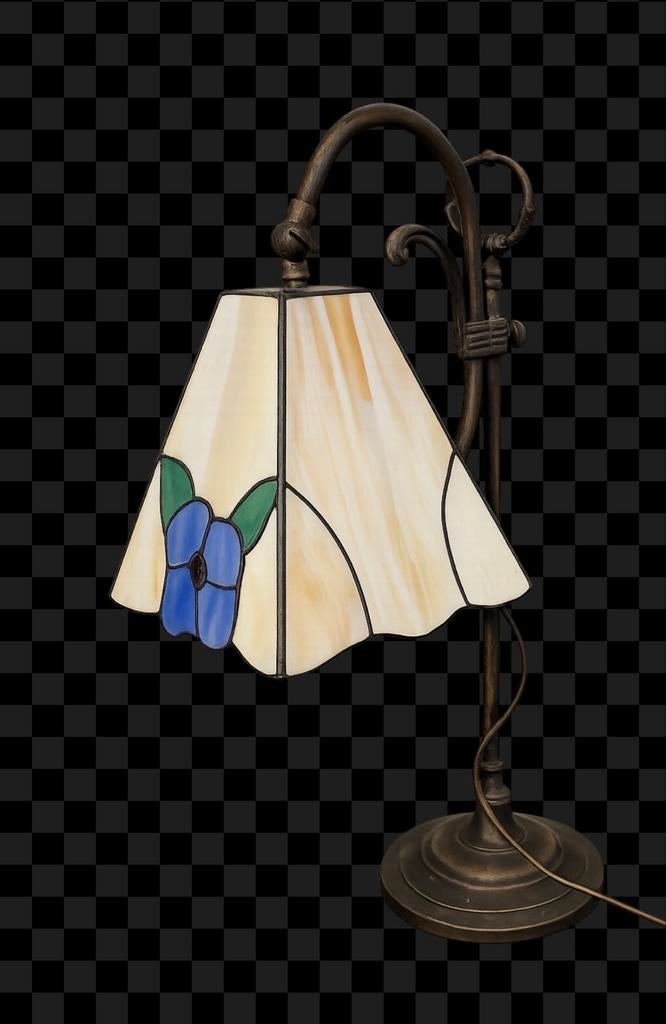 Tiffany Stijl Tafellamp met Blauwe Bloem, Ophalen of Verzenden