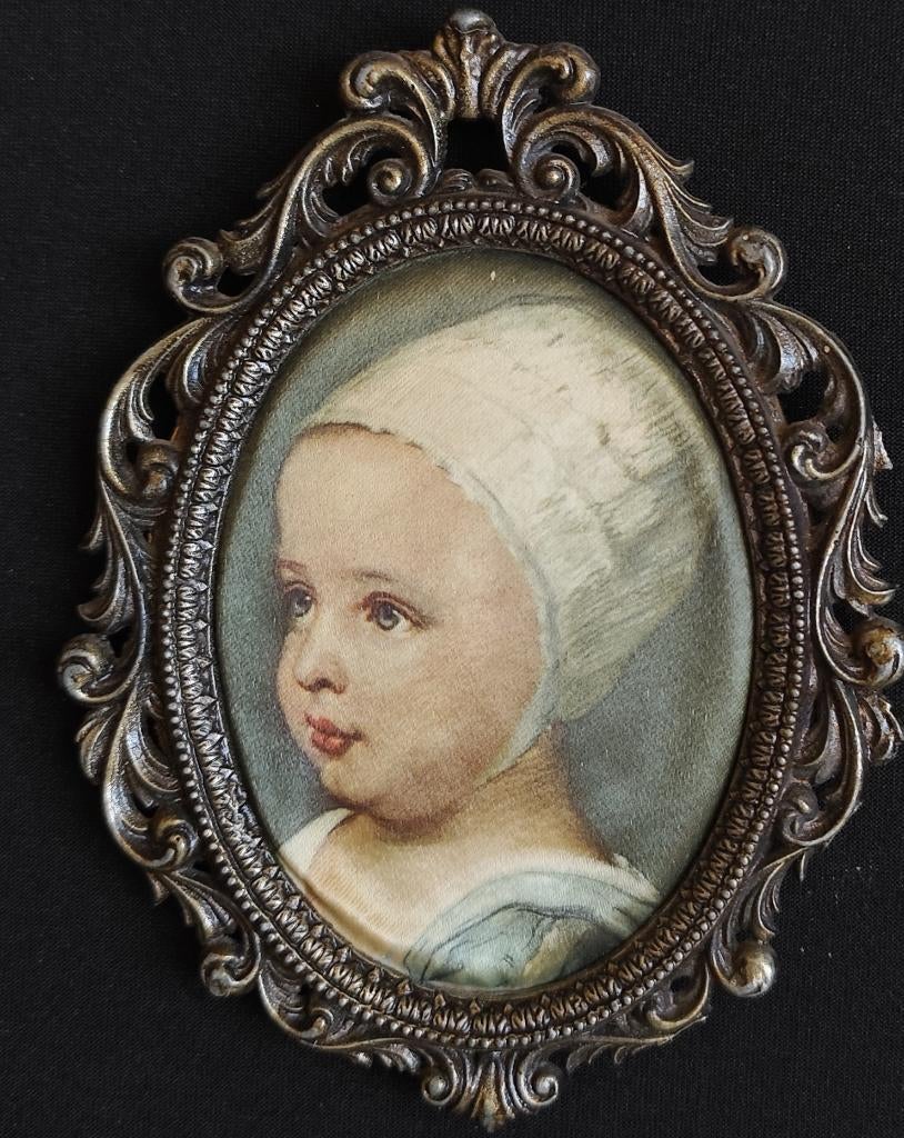 Oud klassiek miniatuur portret Baby Stuart, Antiek en Kunst, Kunst | Schilderijen | Klassiek, Ophalen of Verzenden