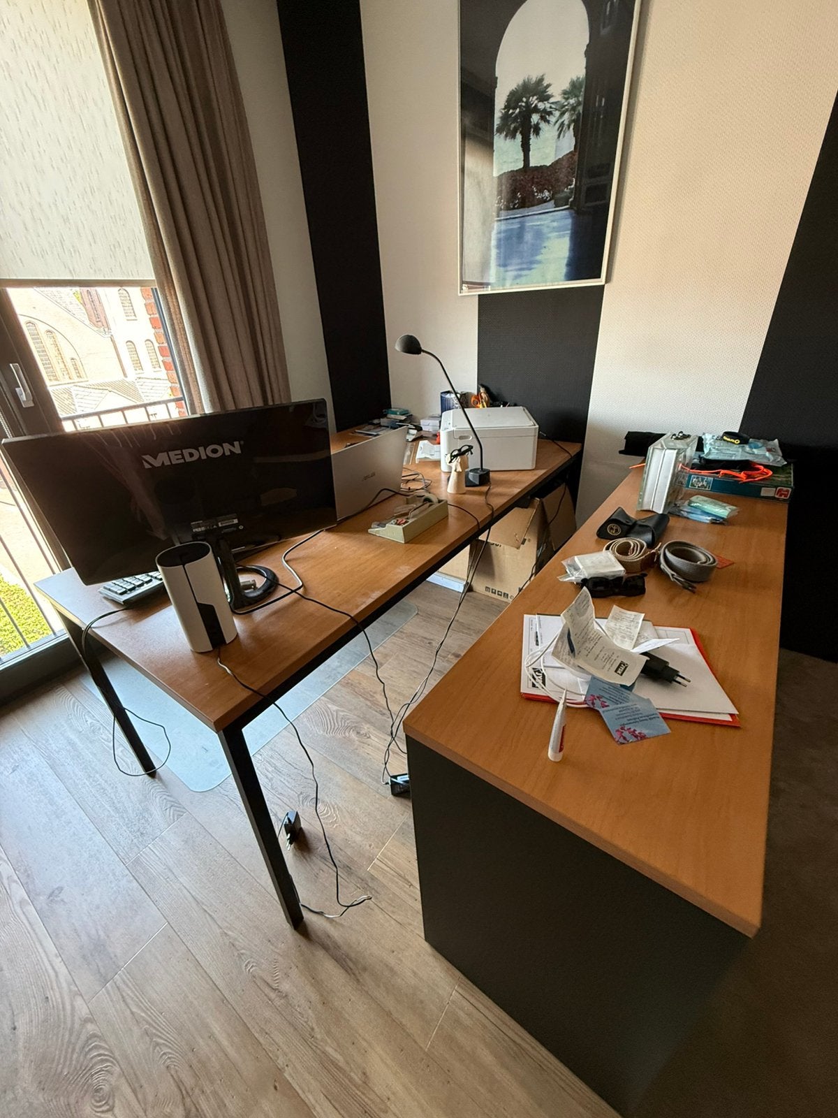 Bureau met kast, Ophalen, Zwart, Gebruikt, Hout