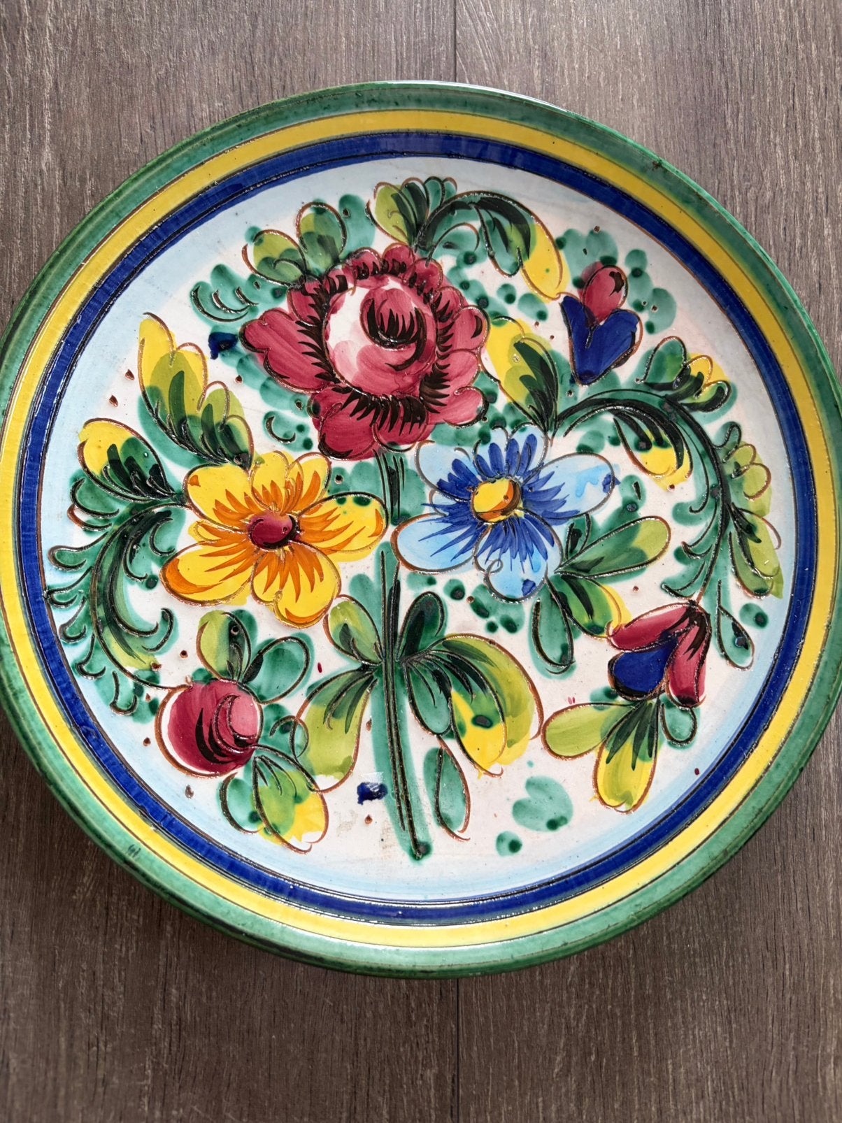 Aardewerk wandbord/sierbord met bloemen versiering, Ophalen of Verzenden