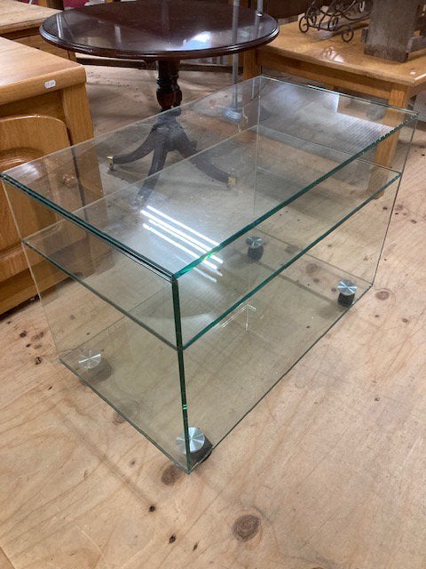 Design glazen bijzet of salontafel, Gebruikt, 55 tot 75 cm, Rechthoekig, Ophalen
