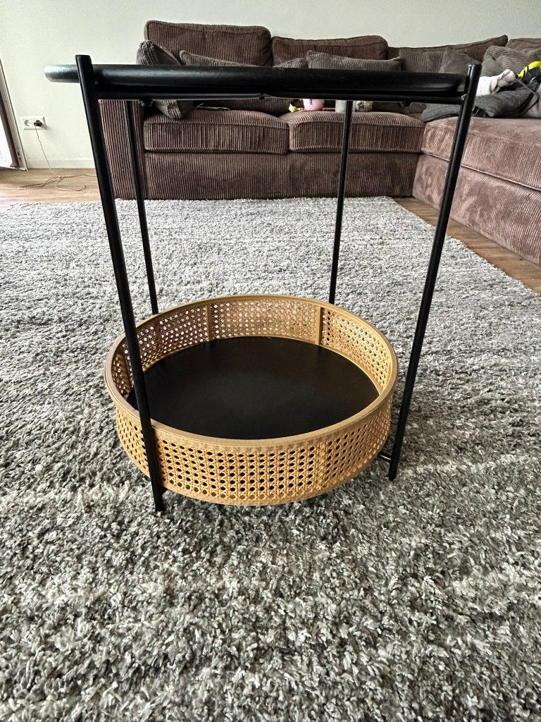 Set van 2 Rotan Salontafel/Bijzettafels met Zwart Blad, Ophalen, 50 – 75, Gebruikt, 50 tot 100 cm