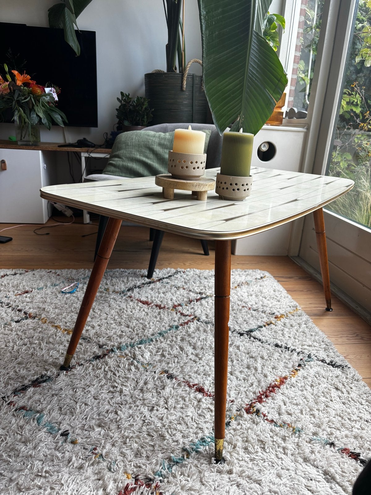 Vintage retro salontafel jaren 50/60 - formica - 110 cm, Antiek en Kunst, Ophalen of Verzenden