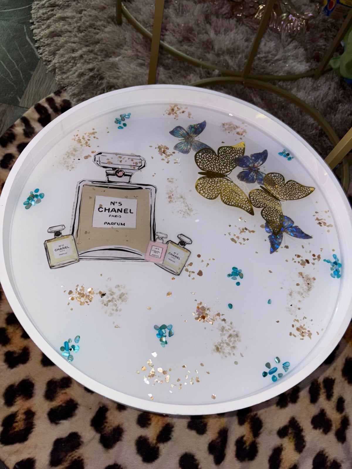 Epoxy bijzettafel handgemaakt, 45 tot 60 cm, Minder dan 55 cm, Rond, Nieuw